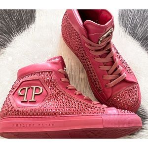 PHILLIP PLEIN PINK Sneakers Swarovski Crystal HI TOPS